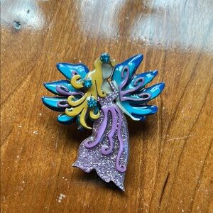 Whimsical Fairy Brooch with Blue and Gold Details